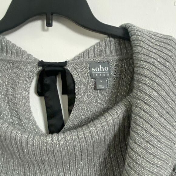 Soho NY & Co Jeans Sweater Charcoal Melange Off Shoulder Tie Back Women's Size M - Picture 6 of 8